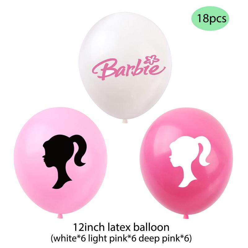 Barbie Doll Themed Purple Birthday Party Decoration Set With Cartoon Flags, Latex Balloons, And Cake Toppers