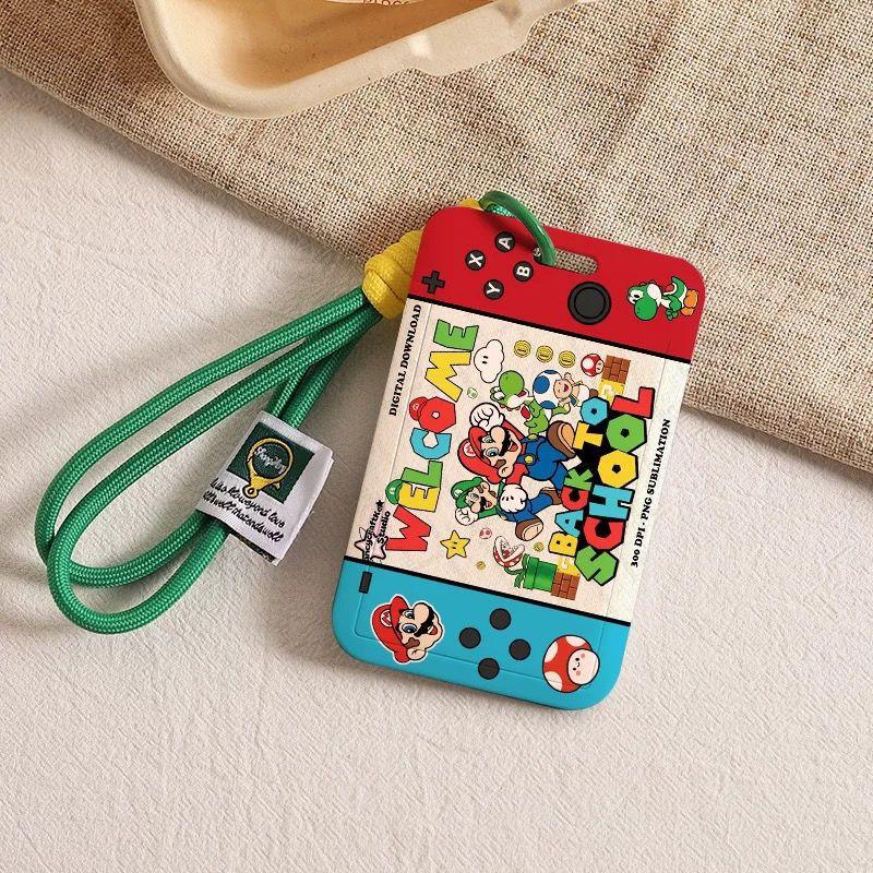 Creative Cartoon Mario Card Holder Keychain Photo Sleeves Bus Meal Card Id Card Student Card Case Photo Protector Cover Gifts