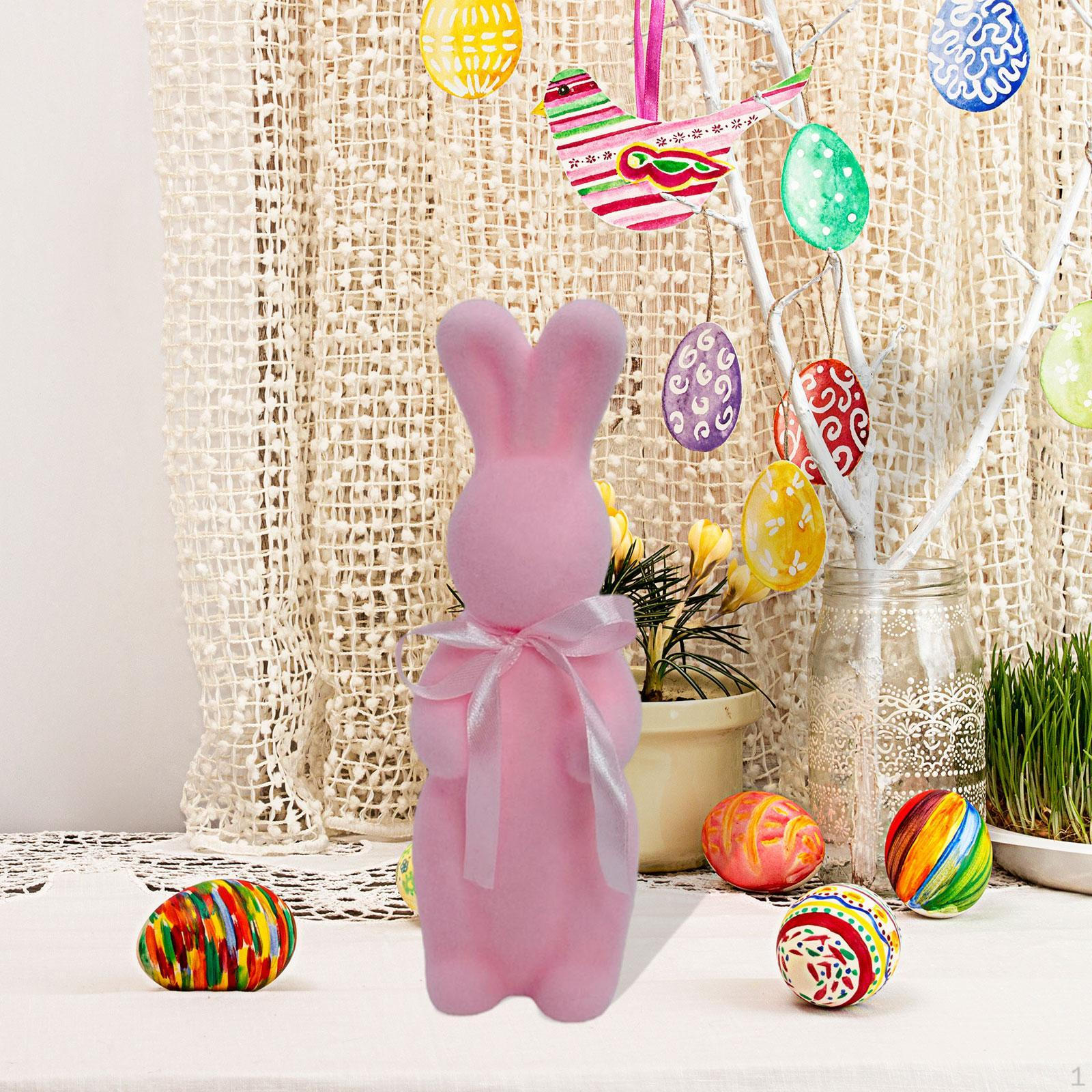 

Carved Easter Bunny Figurine with Bow, Creative Foam Ornament, Table Decoration for Living Pink
