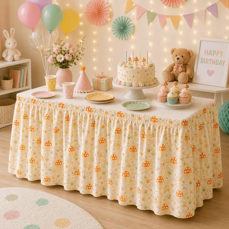 Pastoral Floral Fruit Print Table Skirt Dustproof Party Decoration for Birthday Home Cabinet Cover 140cm 180cm 210cm 275cm