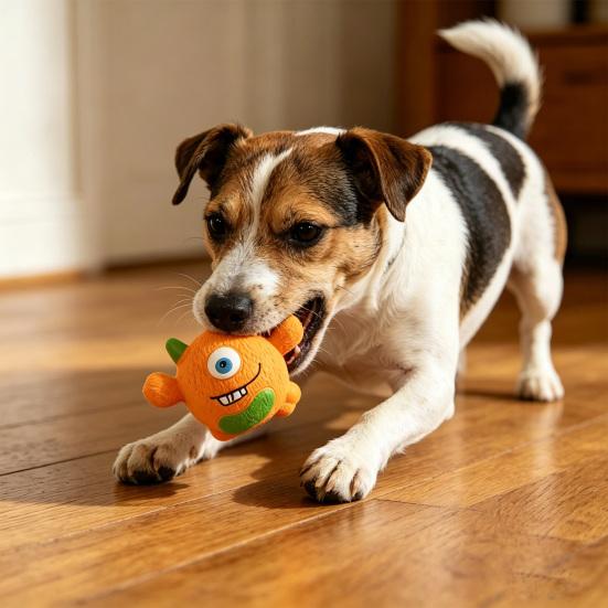 Squeaky Dog Chew Toy Latex Cute Devil Dog Teeth Cleaning Toy Safe Puppy Teething Toy for Biting Catching Intercative Fetch Game