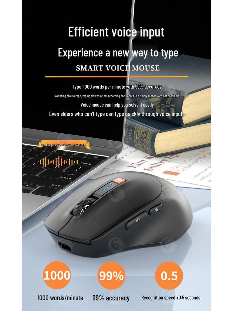 AI Voice-Activated Rechargeable Bluetooth Wireless Mouse with Translation and Silent Typing