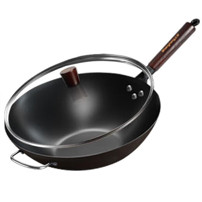 Shangheng 30cm Uncoated Wrought Iron Wok with Lid