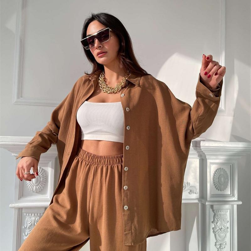 Strickjacke Hosenanzüge Loungewear Damen 2 Stück Nachtwäsche Winter Herbst Nachthemd Solide Vintage Elegant Basic Lose Lässige Homewear