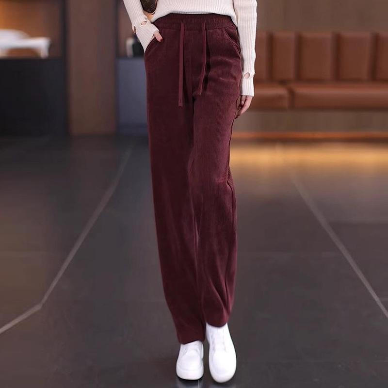 Women s White Corduroy Velvet Wide-Leg Pants - 2025 Autumn/Winter Style, Thickened, Slimming, and Narrow Straight-Leg. XL