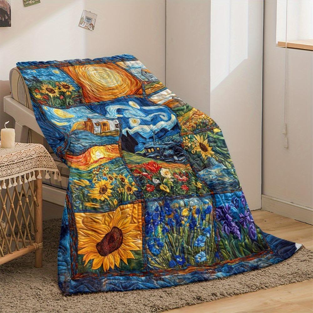 Coperta in Flanella Oversize Van Gogh Varie Misure Stampa 2D Notte Stellata Girasoli Tema Tessuto in Flanella Casa Viaggio Campeggio Accogliente