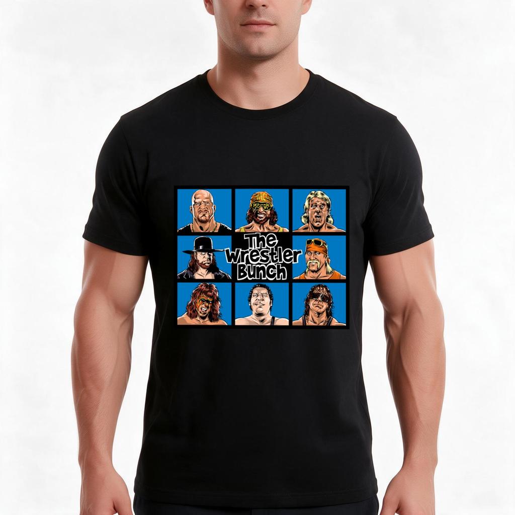 The Wrestler Bunch Tshirt Summer Casual Cotton Tee Oversized Streetwear Tops Vintage Graphic Print Loose Fit Short Sleeve