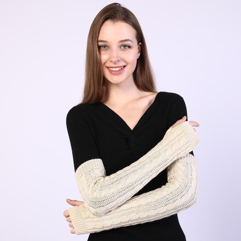 New Korean Women's Autumn and Winter Half Fingered Woolen Gloves Knitted Warm Exposed Finger Arm Guards with False Sleeves