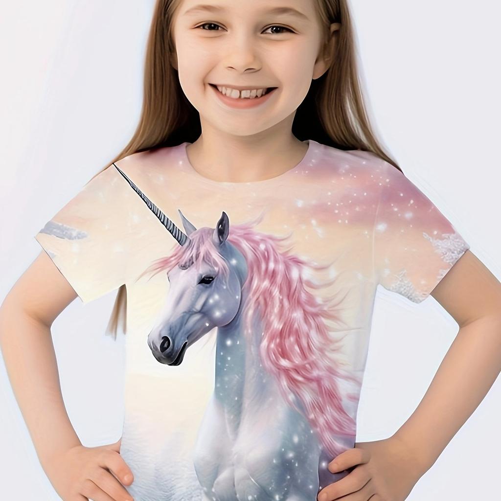 Children Top T-Shirt for Girls Short Sleeve Children T-Shirt Cartoon Print Pink Children's Clothing Kawaii Girls Summer Clothes
