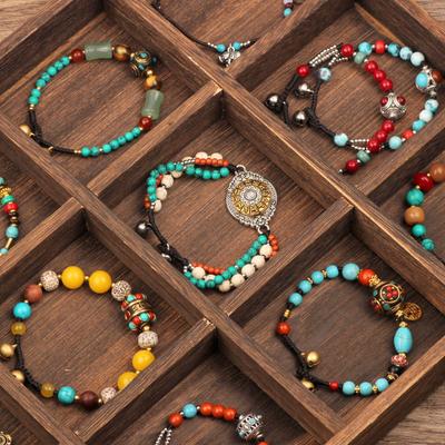 Ethnisches Retro Nepalesisches Tibetisches Handgewebtes Türkis Perlen Damenarmband