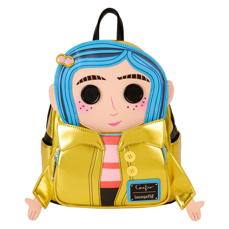 

New Loungefly Caroline Mini Backpack Yellow Raincoat Button Eye Backpack Halloween Bag Elementary School Backpack Gift