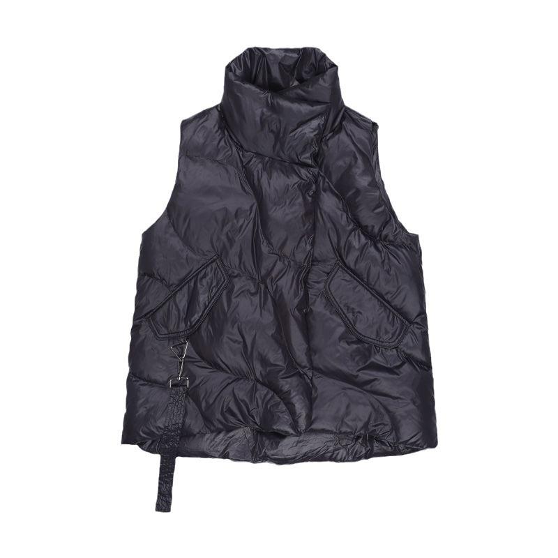 Daunen Baumwollweste Damen Locker Einfarbig Ärmellose Jacke Mantel Schwarz Weiß Warm Westen Herbst Leichtgewicht Weste Winter