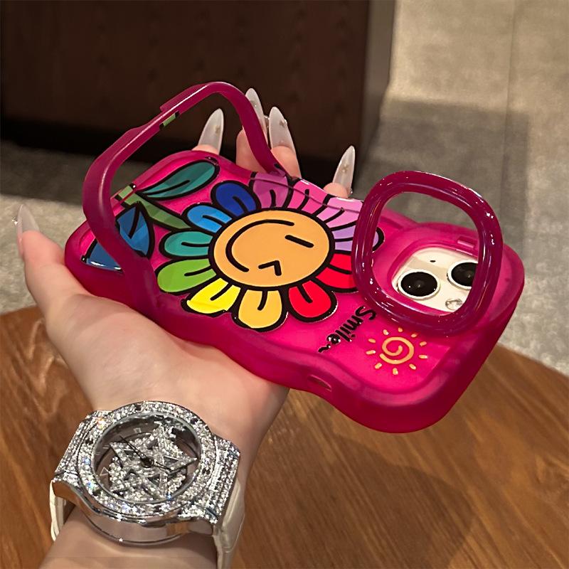 Applicable To Apple 16 Promax Mobile Phone Case 13 Smiling Face Sunflower 14 Transparent Silicone 15 Dual Bracket 11 Huawei 12