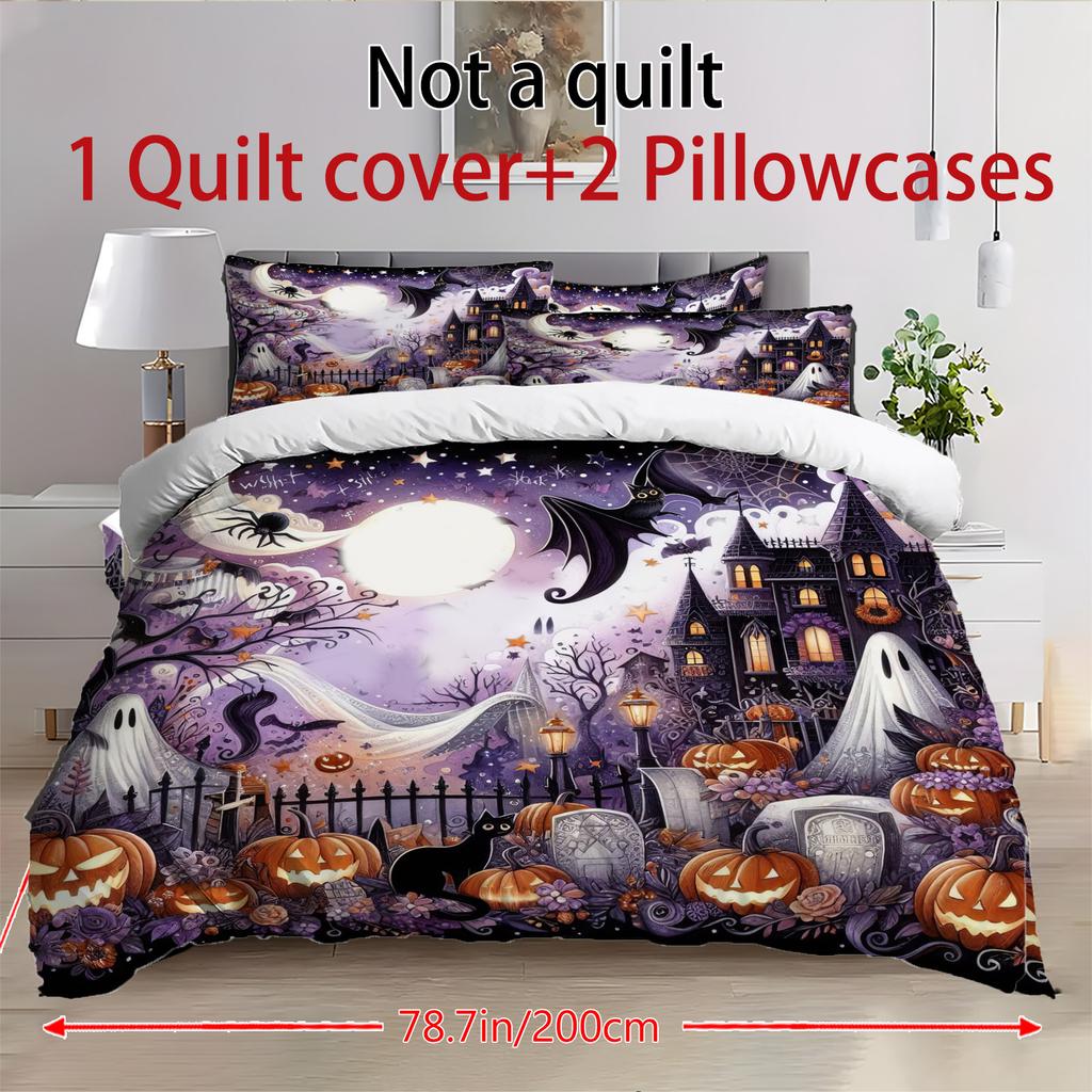 Halloween Three-piece Bedding Set Quilt Cover Pillowcase Brushed Fabric Thickened