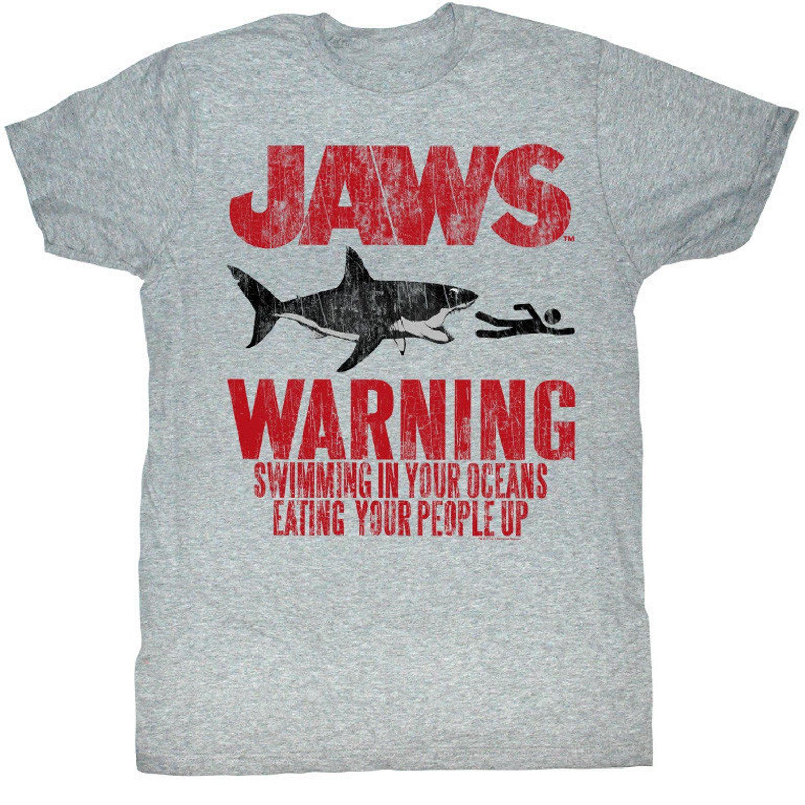 Jaws Warning Gray Heather Adult T-Shirt 2XL