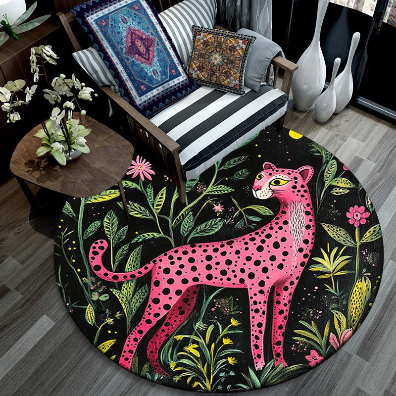 Pink Leopard Round Area Rug,Carpet Rug for Living Room Bedroom Sofa Playroom Decor,Non-slip Floor Mat