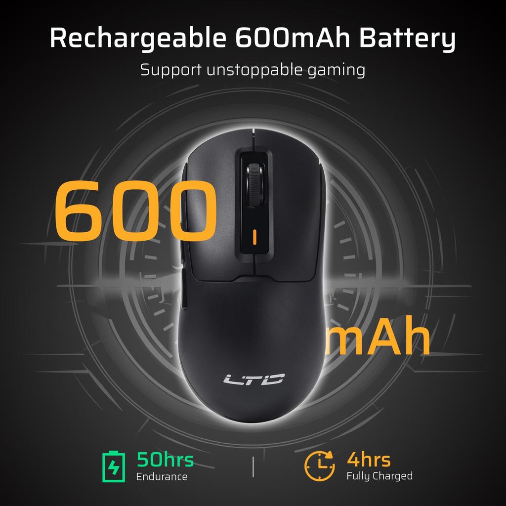 LTC GM024 Tri-Mode Wireless Gaming Mouse, 59g Ultra-Lightweight Ergonomic Gaming Mouse, 2.4GHzBTWired, 6-Level DPI 4800, 1000Hz, 5 Programmable