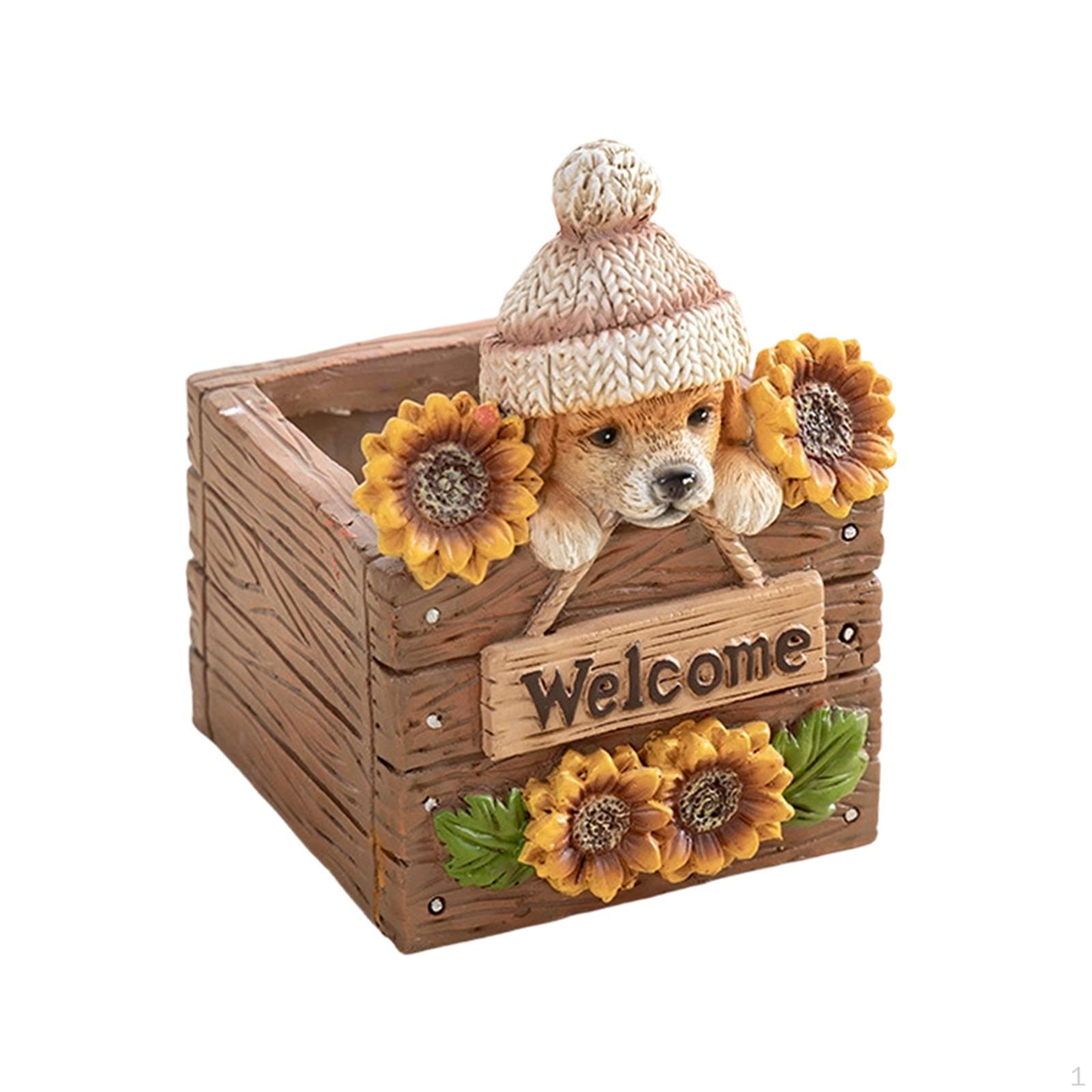 Resin Dog Planter Pot Home Decor Cute Ornament for Outdoor Garden Yard