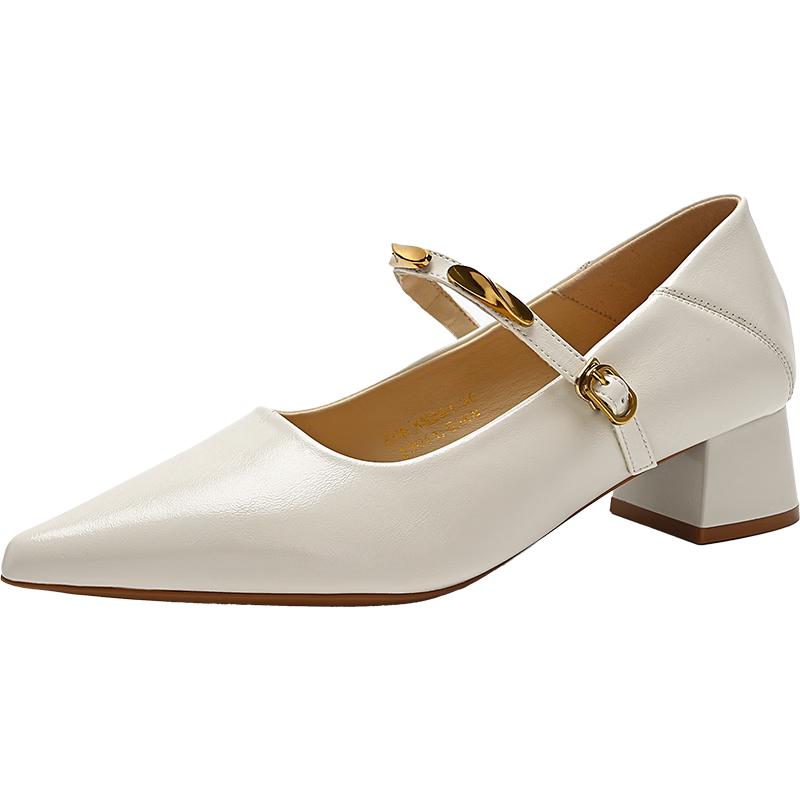 ZHR Pointed Toe Chunky Heel Mary Jane Pumps 36