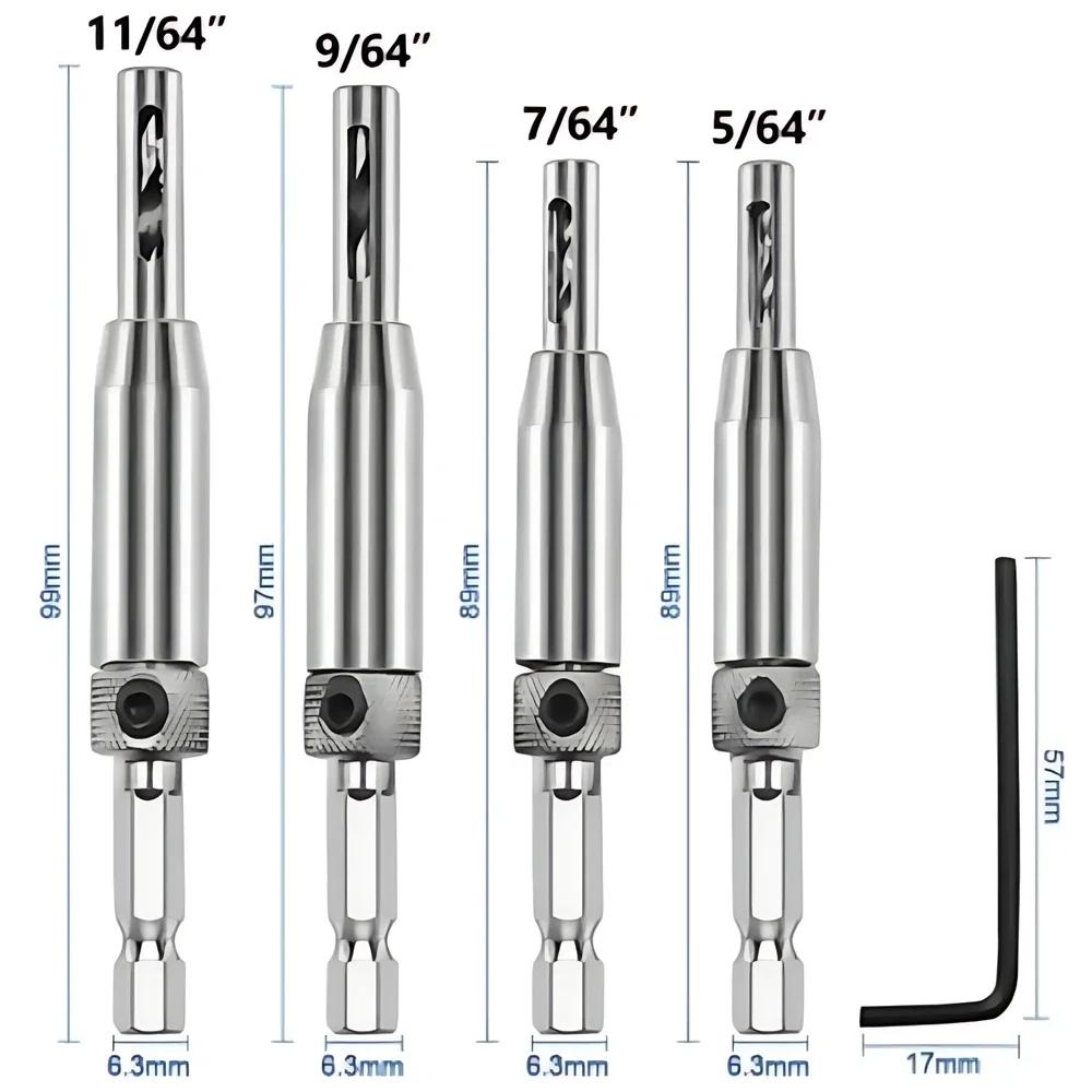 

Automatic Center Drill Bit Set Self Centering Hinge Tapper Core Pilot Hole Puncher Woodworking Tool Replacement for Cabinet Door