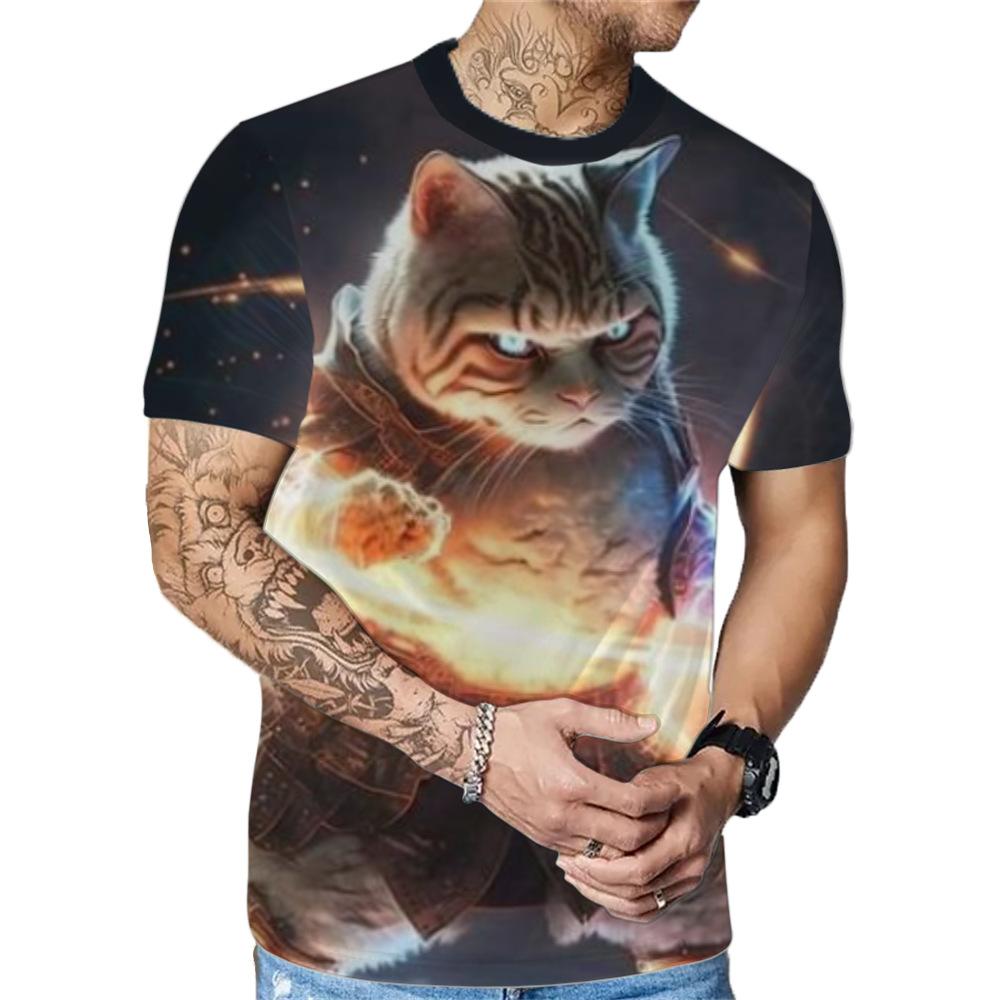 

Летний топ с круглым вырезом и принтом 3D Cat, модные повседневные футболки с короткими рукавами для мужчин XS