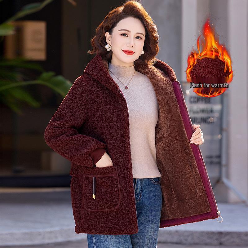 2025 Fashionable Sherpa Coat for Middle-aged & Elderly Women - Stylish, Cotton-Padded Jacket