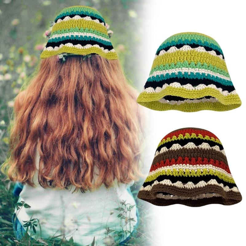 Knit Bucket Hat for Woman Breathable Multiple Color Weaving Wide Brim Bucket Hat Adult Teens Summer Fisherman Cap