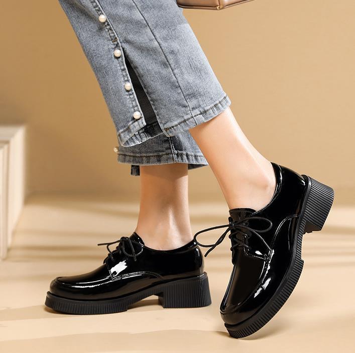 Fashion 5CM Autumn Spring Women Oxford Flats Shapes Brogue Leather Full Black Office Outsole Mole Female Ballet Derby Shoes Ladies