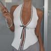 Verano Nueva Moda Sexy Chaleco de Punto Blanco con Tirantes Top Hueco para Mujer