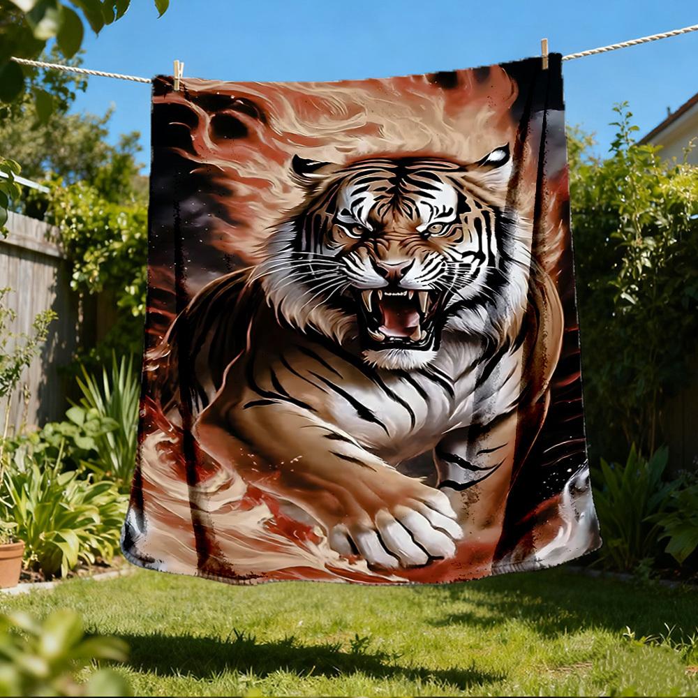 1pc Tiger Flame Design Print Outdoor Blanket, Lightweight Polyester, 80x120cm