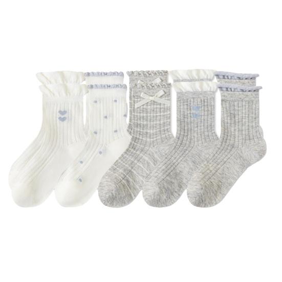 

5 Pairs Children Mesh Cotton Socks with Bow Ruffle Rim Thin Summer Breathable Crew Socks for Kids Seamless Non-Slip Children M