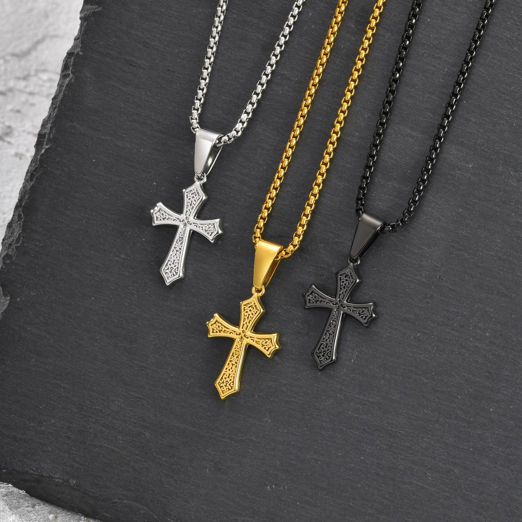 Cross Pendant Necklace for Men Boys,50/55/60cm Stainless Steel Collars Chokers,Christian Classic Chic Jewelry Gifts