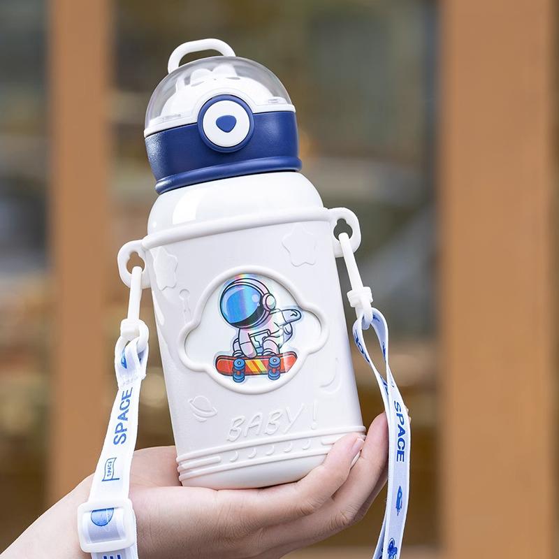 Children' Cartoon Straw Water Thermos Bottle Portable Sealed LeakProof Keep Warm Mug Stainless Steel Kids' Outdoor Thermal Cups