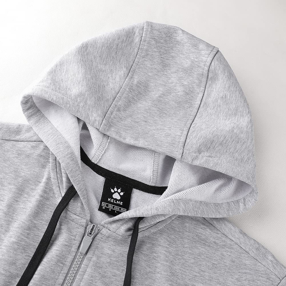 Kelme Zip-Up Hoodie, Soccer Training Jacket, Fitness Sweatshirt, Casual (Gray, Size S)