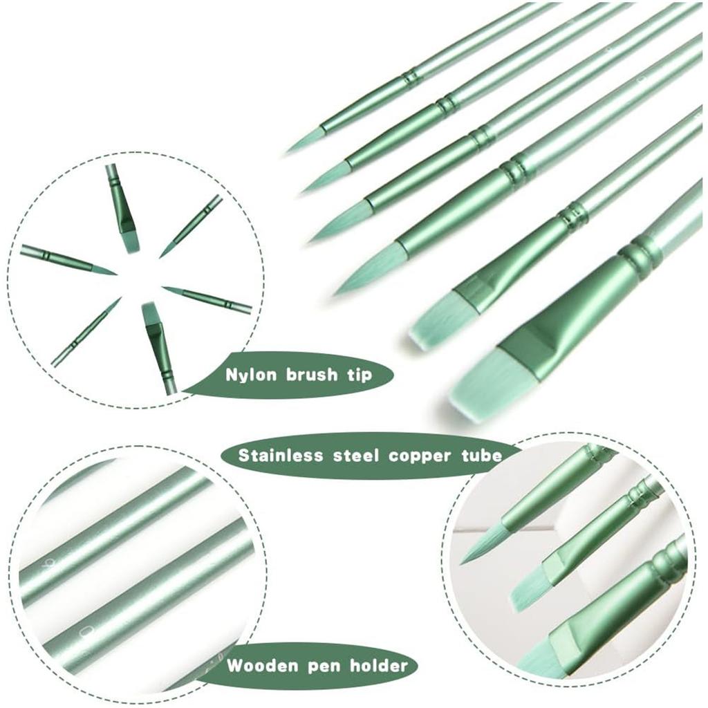 Paint Brush Set, 6 Watercolor Brushes, Painting Brushes Nylon Bristle Brushes For Multi-Purpose Oil And Watercolor Painting Beginner's Set