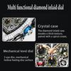 Men's Fashion Full Diamond Automatic Luminous Mechanical Watch Multi Functional Three Eye Calendar Dial Sports Watch
