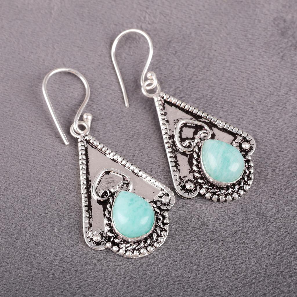 Amazonit Ohrringe, 925 Sterling Silber Ohrringe, handgefertigter Edelsteinschmuck, Geschenke für die Frau, brandneue Ohrringe