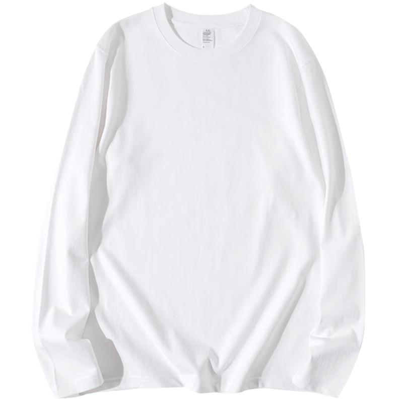 Women's White Long-Sleeve Round Neck Top, 2024 Autumn Loose Style