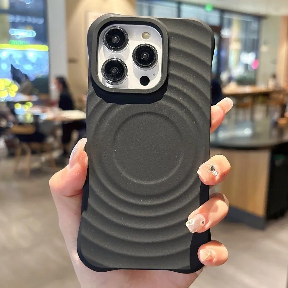 

Волнистый магнитный чехол для телефона для iPhone 14 11 13 12 15 Pro Max Plus Мягкий жидкий силикон Magsafe Беспроводная зарядка Тонкая задняя крышка For iPhone15 proMax