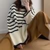 Korean Fashion Striped Knitted Pullover Sweater Women Autumn and Winter New Casual Simple Retro Loose Outside Wearing Long Sleeve Loose Crew Neck Tops