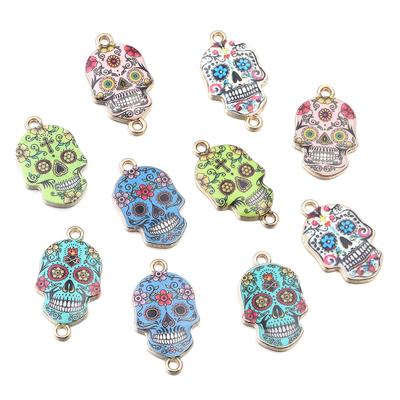 10pcs Alloy Skull Charms Colorful Flower Skull Head Pendant For DIY Jewelry Making Bracelet Necklace Halloween Decor Accessories