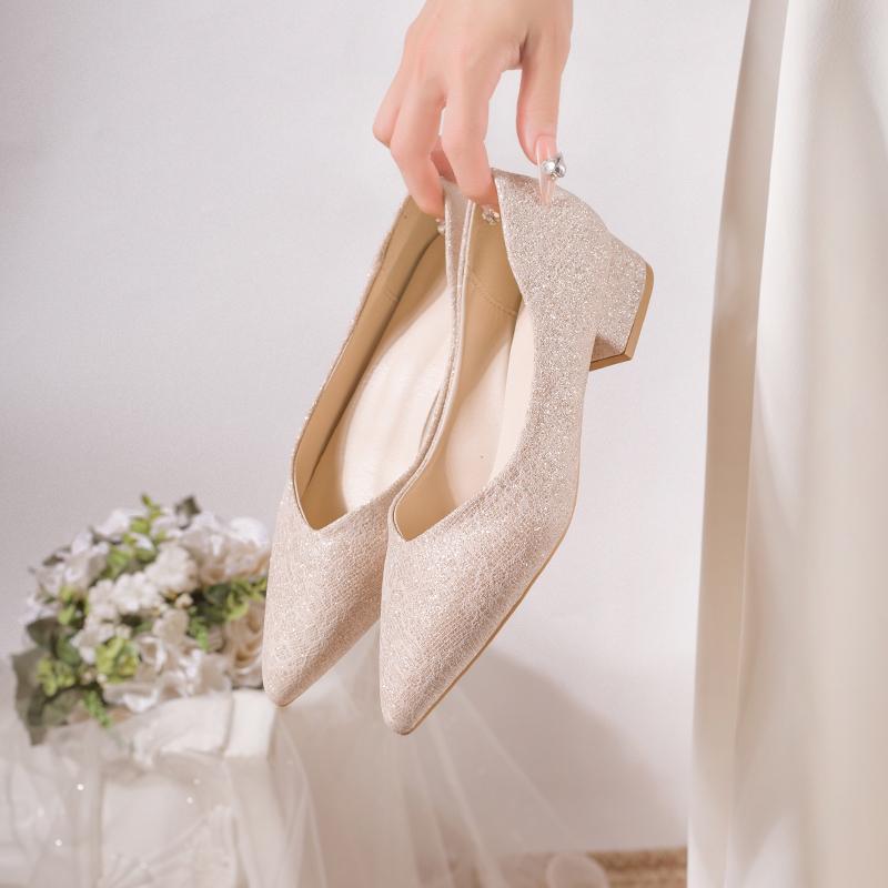Fashion French Short Heel Flat Bottom Beauty Leather Shoes Pointed Toe Single Shoes