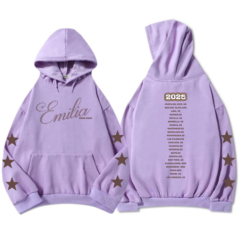 Emilia Mernes Trasa 2025 Bluzy z kapturem z długim rękawem Damskie Męskie Bluza Jesienna Moda Grafika Piosenkarza Casualowe Unisex Pulowery