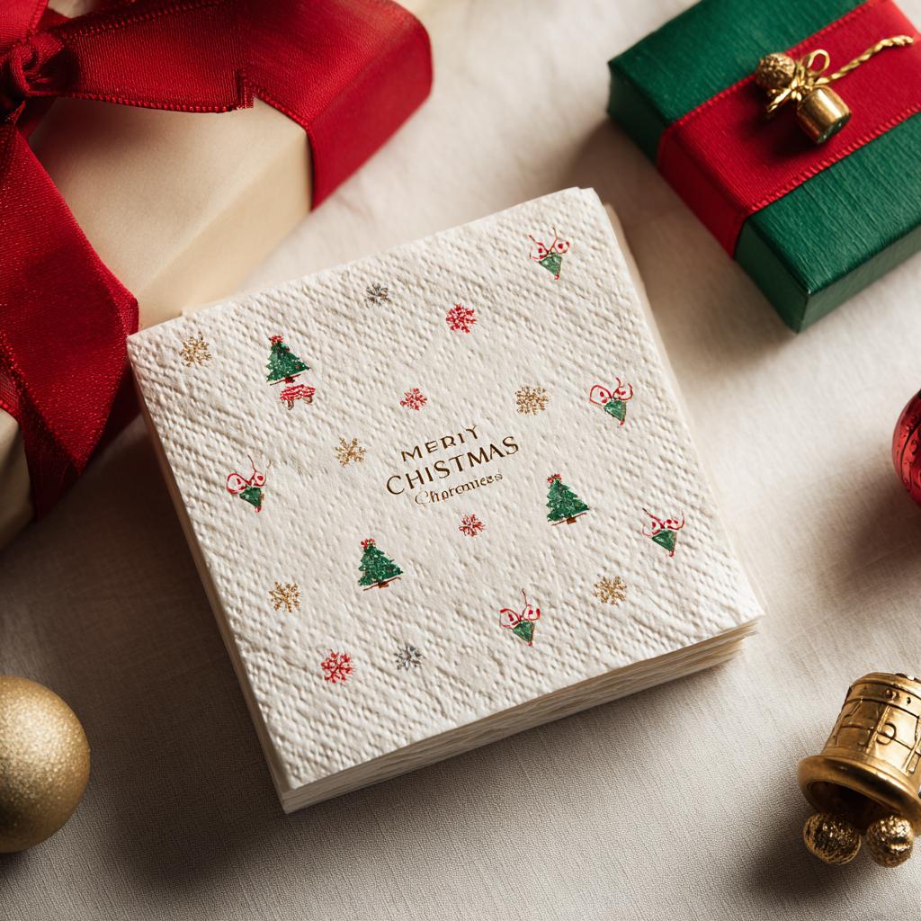 2026 Printed Christmas Customizable Disposable Modern Style Environment-Friendly Wood Pulp Square Napkins for Party Use