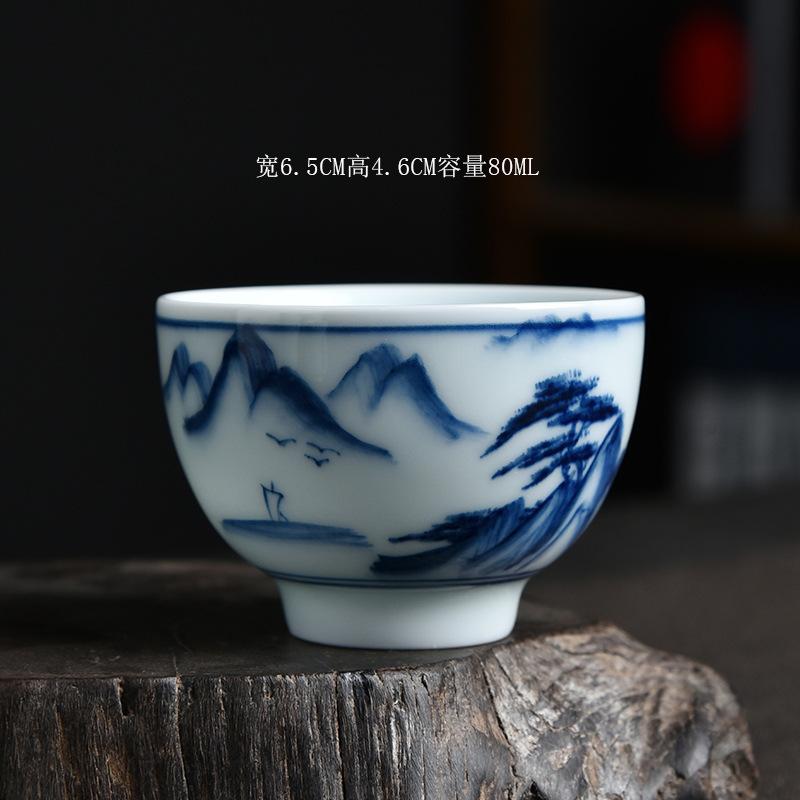 Hand-painted Ceramic Tea Cup Master Cup Single Cup Household Kung Fu Tea Set Small Cup Blue and White Underglaze Color Tea Bowl