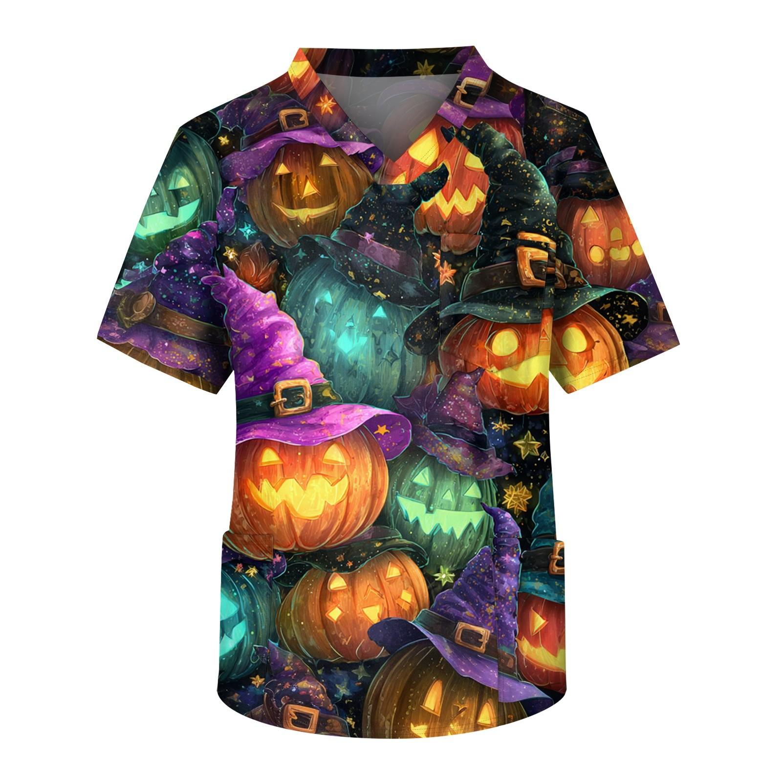 

Мужской топ с короткими рукавами и v-образным вырезом на Хэллоуин с принтом на груди и карманом для ухода за кожей S