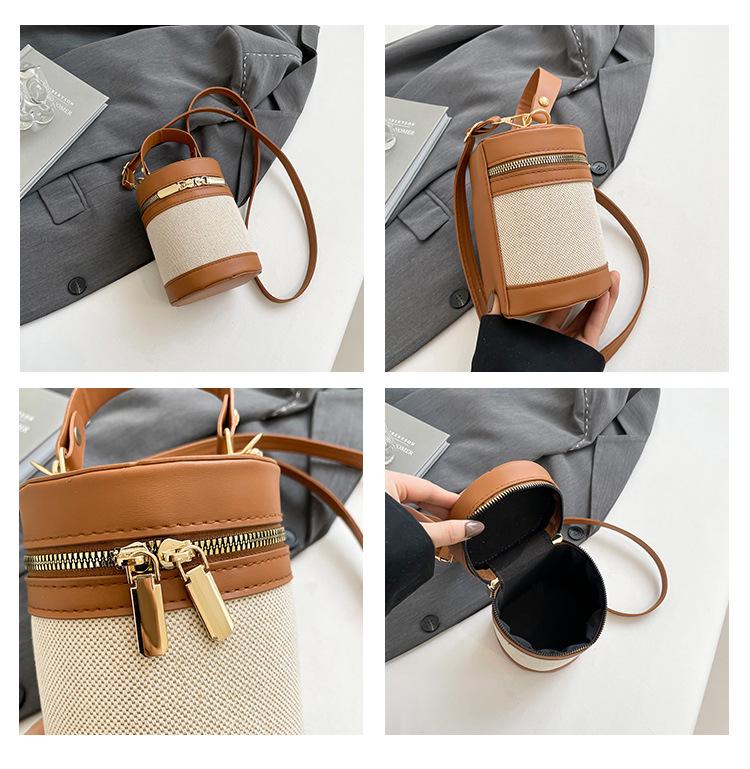 2025 Versatile Color Block Patchwork Crossbody Women’s Round Bucket Bag