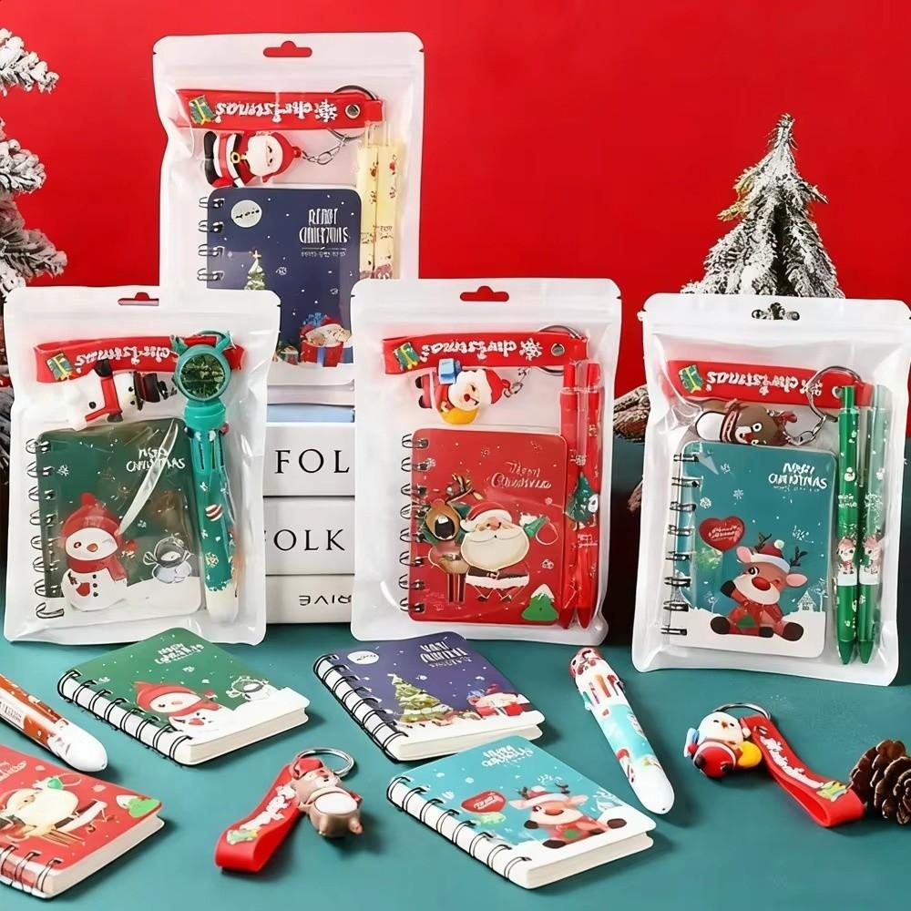 Decorative Keychain Holiday Gift Set 3-in-1 Festive Stationery Kit Notebook Pen Set  Xmas Gift