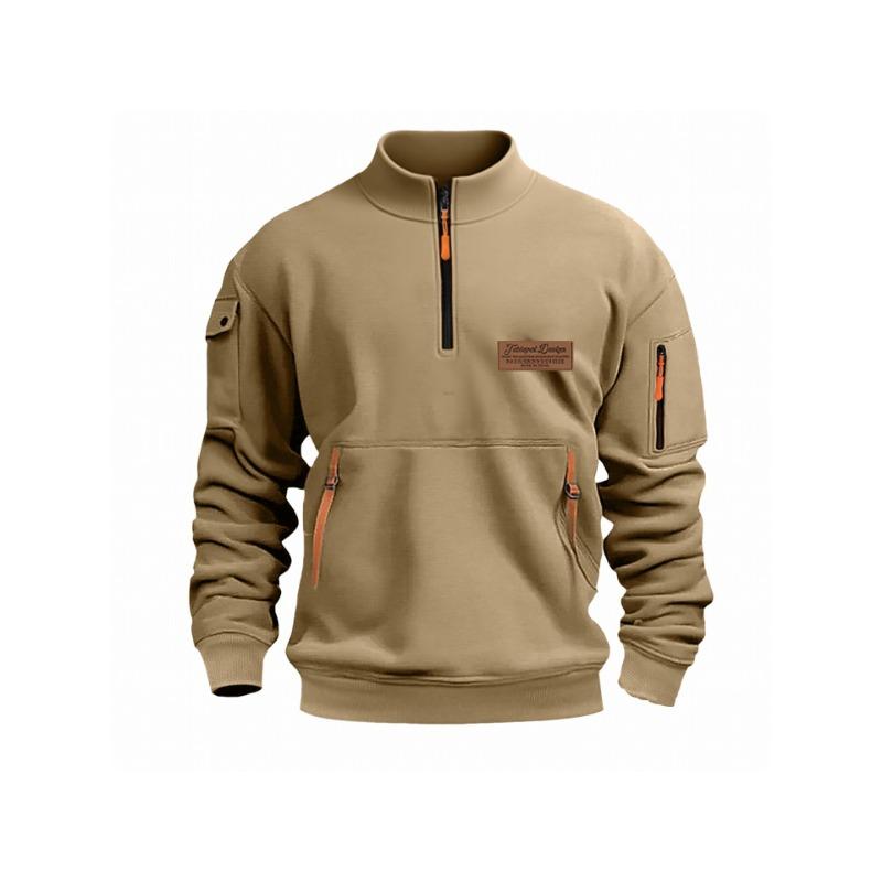 Stand Collar Spring and Autumn Men's Sweatshirt Hoodie Zipper Multi-pocket Half-zip Pullover Sports Casual Sweatshirt