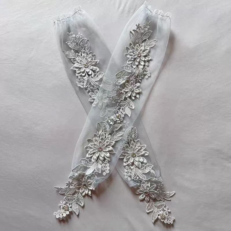1 Pair Fingerless Gloves Hollow Out Patchwork Soft Breathable Bridal Gown Mittens Lace Embroidery